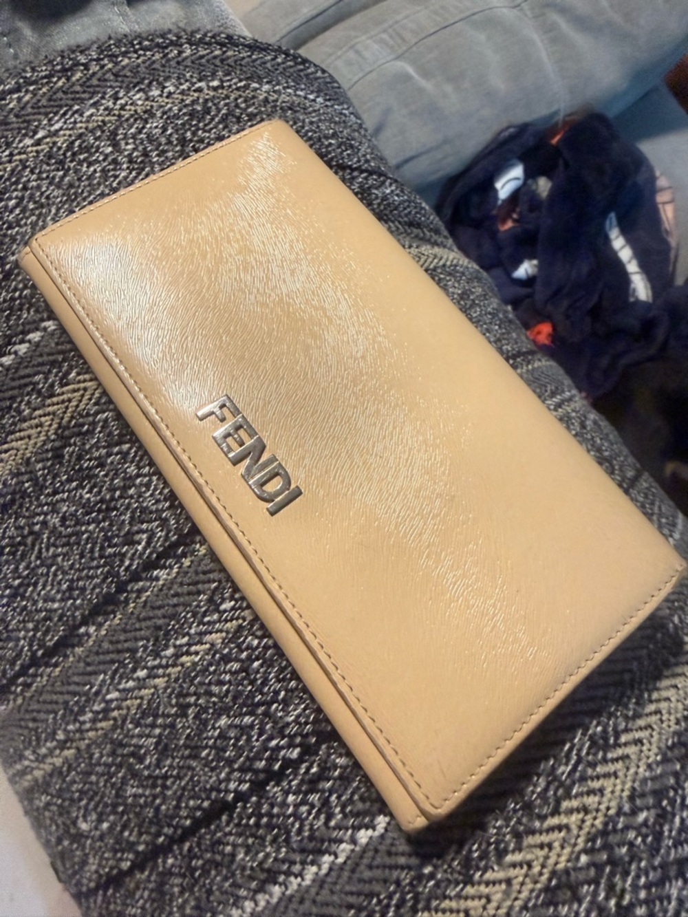 Fendi Beige Patent Leather Wallet with Silver Logo